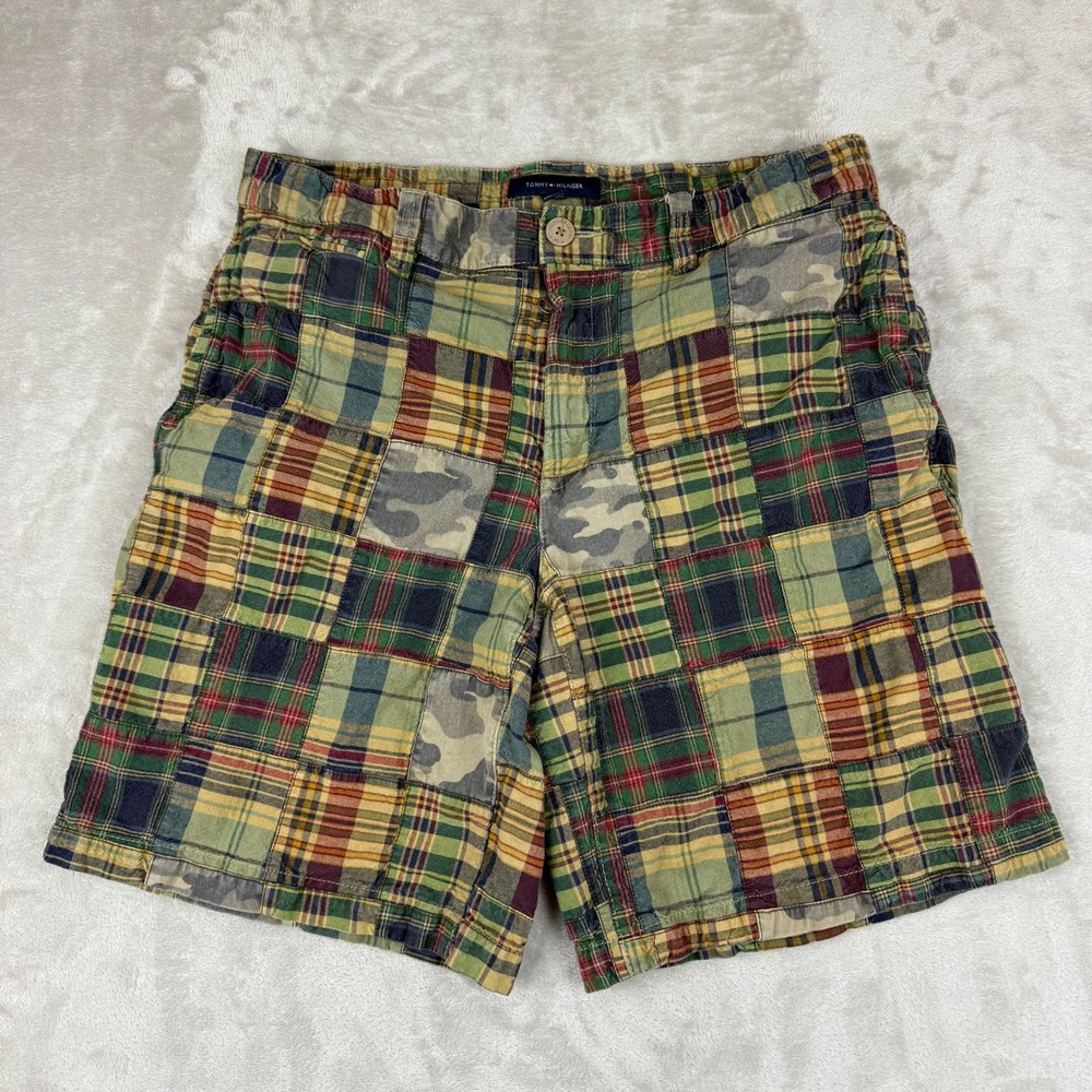 Tommy Hilfiger Shorts Men 36 (Fits 35x9.5) Patchwork Plaid Camo Accents Outdoors